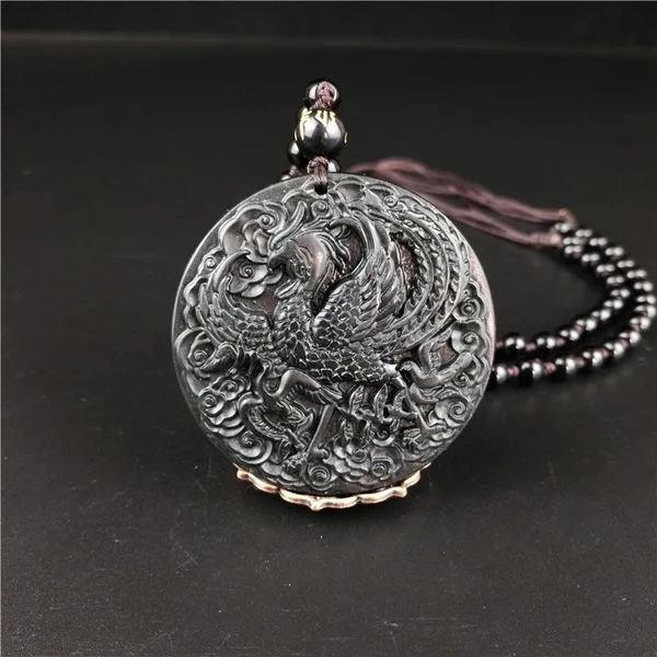 Сертифицированный китайский натуральный черный зеленый нефрит ожерелье феникса