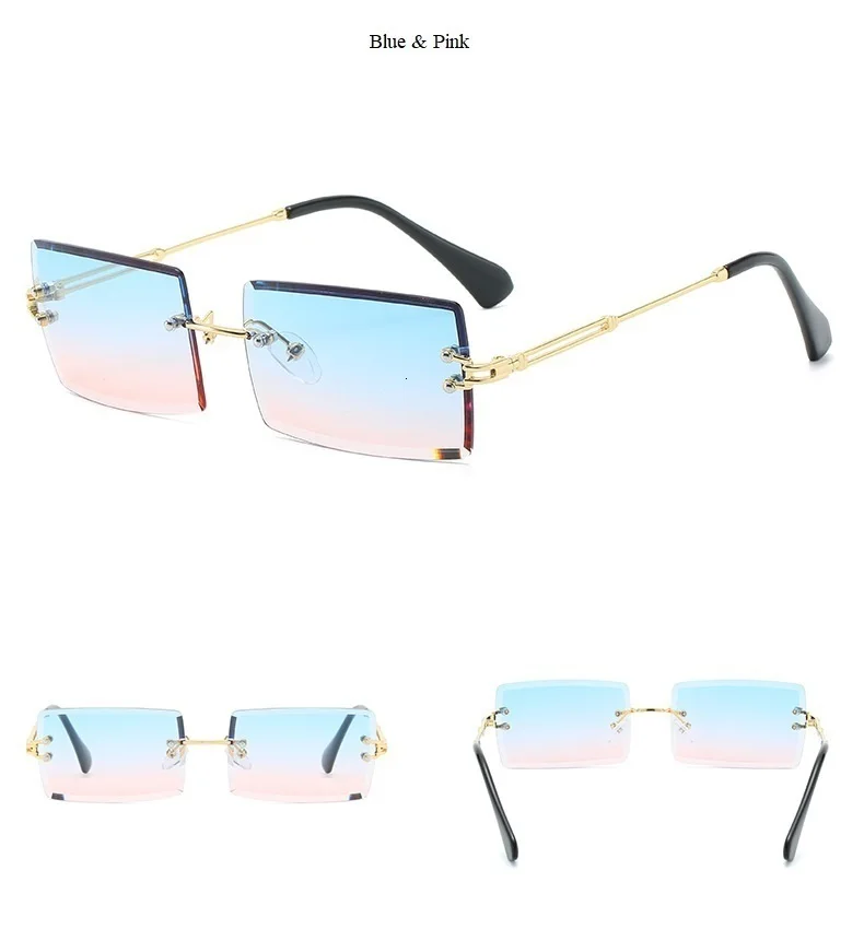 Cutting Frameless Small Square Sunglasses Men Women Luxury Brand Narrow Sun Glasses Female Gradient Eyewear Black Brown Shades