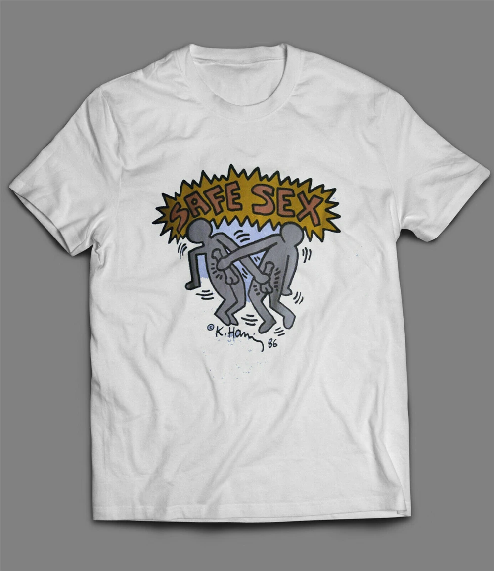 Футболка для мужчин женщин Перепечатка не Тру Винтаж Кит Харинг SAFE SEX США размер S