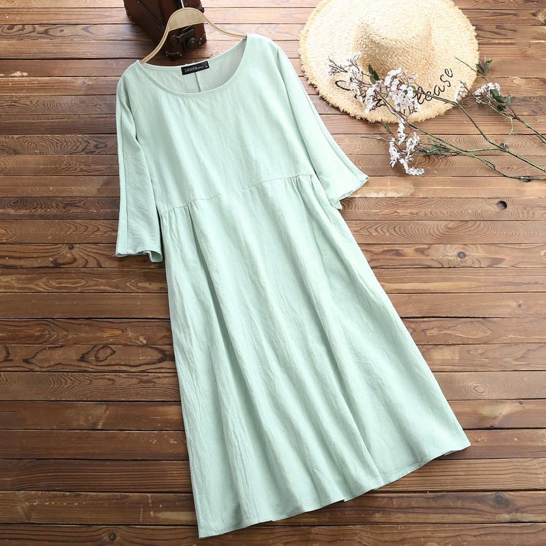 Платье ZANZEA женское льняное с рукавом до локтя модная вечерние башка колен S-2021 |