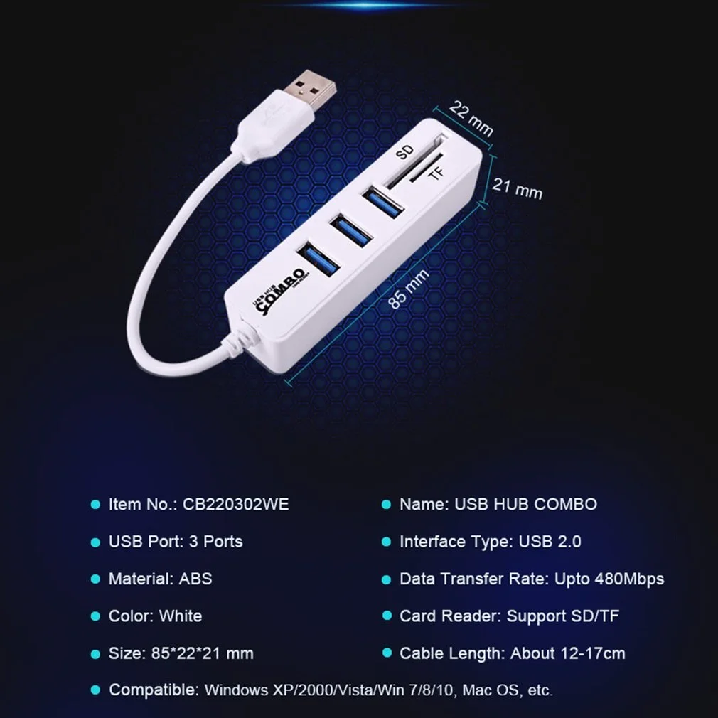 

Universal Multi USB 2.0 Hub USB Splitter High Speed 3/6 Ports 2.0 Hab TF SD Card Reader All In One For PC Computer Accessories
