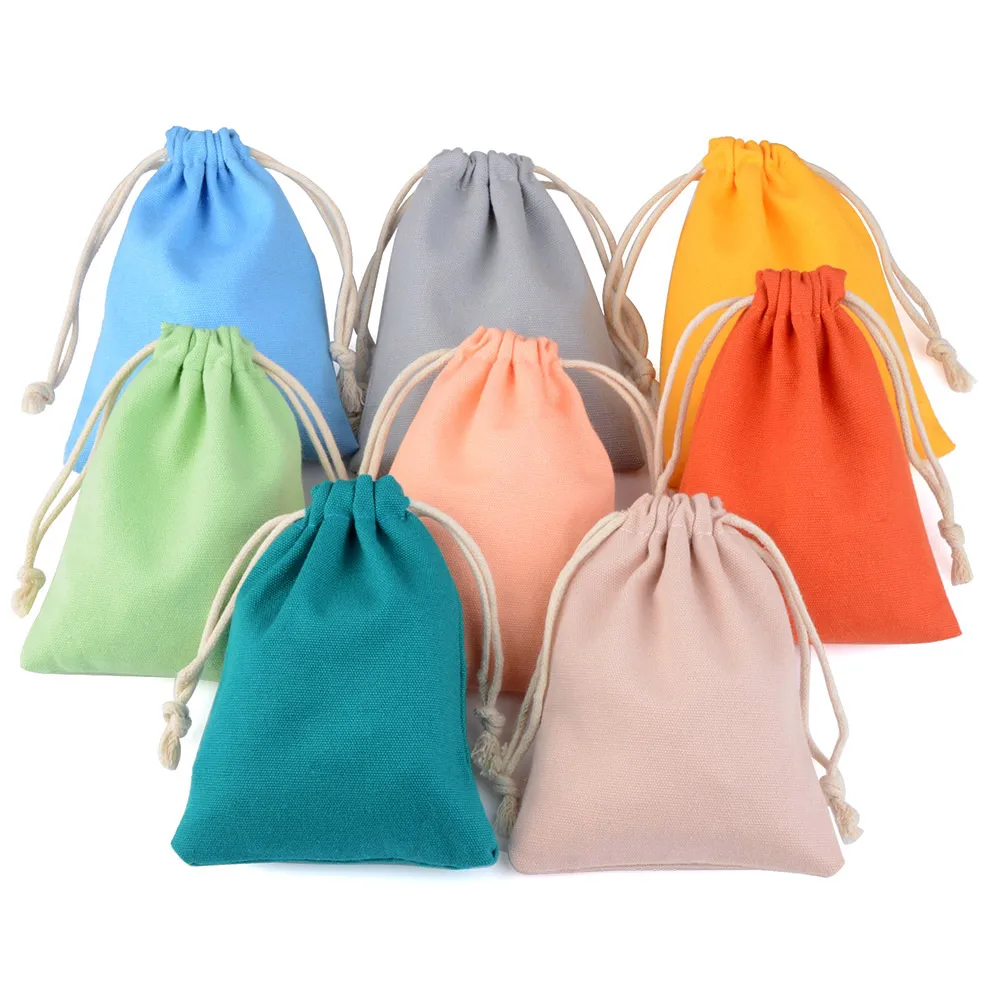 10pcs/lot Natural Cotton Bags 8 Colors For Selection Fit For Wedding Gift Candy Small Pouch Eyelashes Makeup Drawstring Sachet