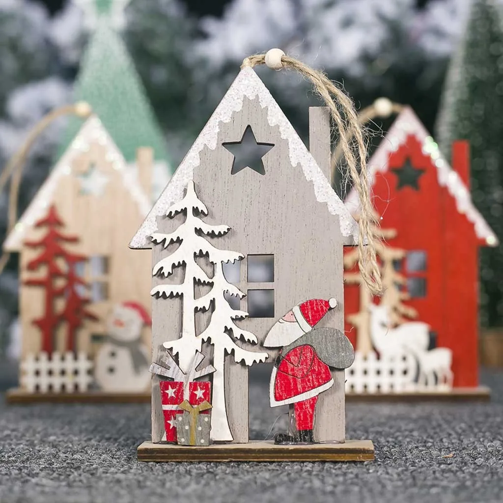 House Shaped Christmas Tree Hanging Pendant Wooden Small Christmas Ornaments Noel Natale Kerst Adornos de Navidad Natal#jink