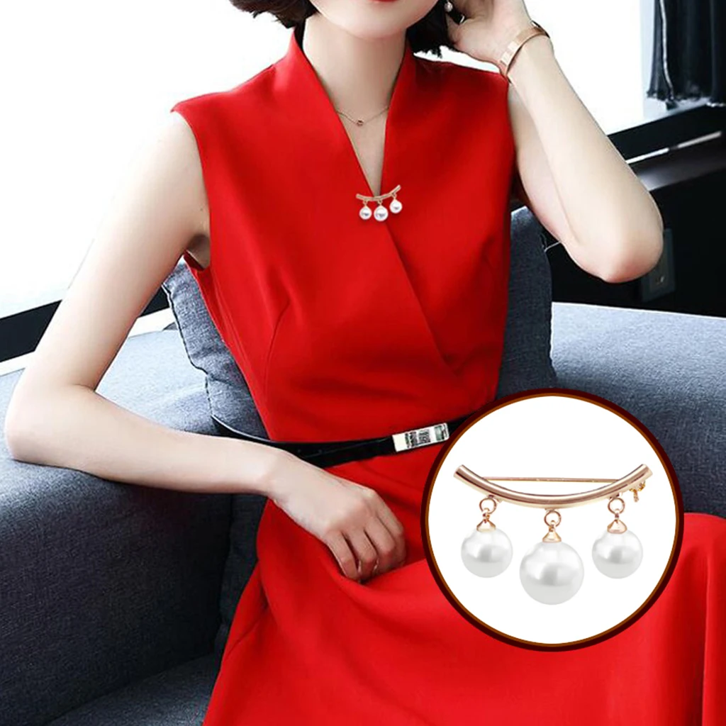 

Fashion Pearl Cardigan Collar Clip Fixed Strap Safety Pin Brooch
