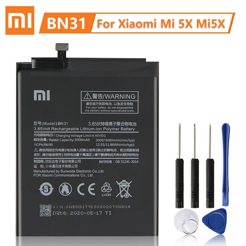 Оригинальный сменный аккумулятор XiaoMi BN31 для Xiaomi Mi 5X Mi5X A1 MiA1 Redmi Note 5A Y1 Lite S2 Y2