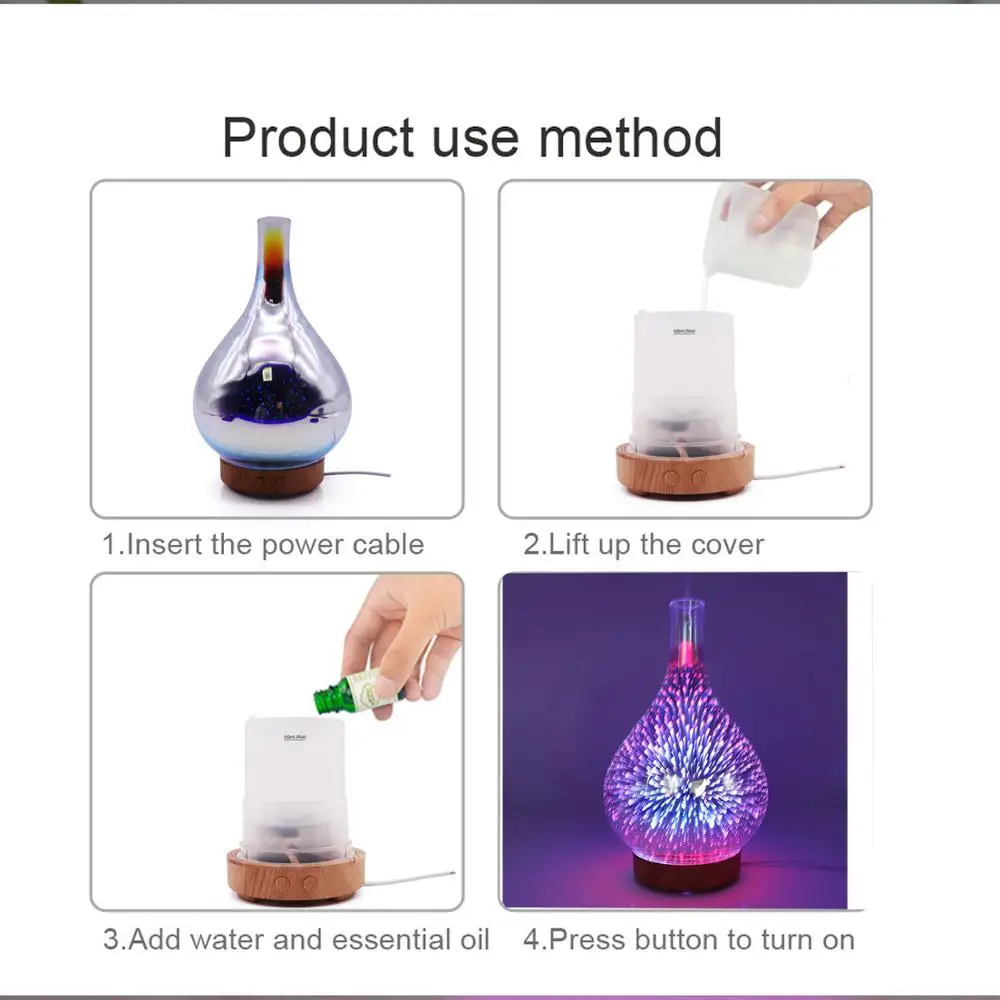 3D Fireworks Glass Shape Air Humidifier with LED Night Light NMT 138 Aroma Essential Oil Diffuser Valentine's Day Gift images - 6