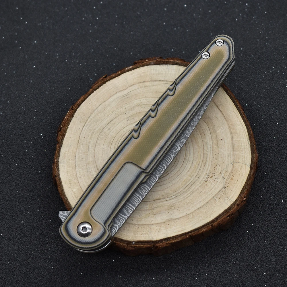 Дамасский стальной нож маленький клипсовый резец для выживания на природе