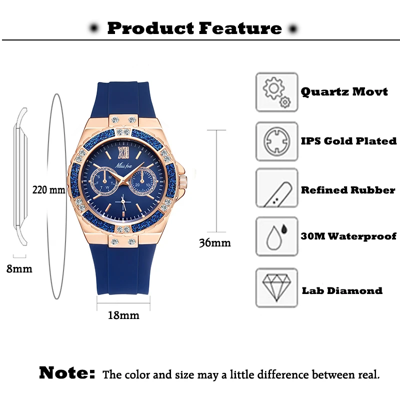 missfox women watches rose gold unique chronograph luxury brand dress rubber strap watch female classic watch hot for valentine free global shipping