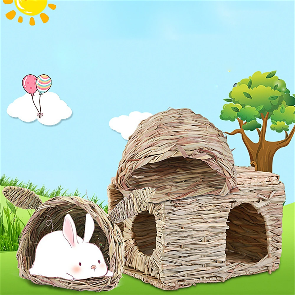 Мини клетка для кролика складная соломенная из тканой травы ручной работы