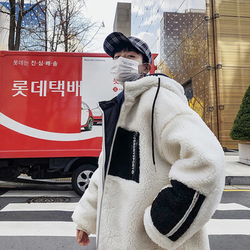 

Lamb Cashmere Men's And Women's Hooded Cashmere Retro Black And White Thickened Jacket Lamb /40