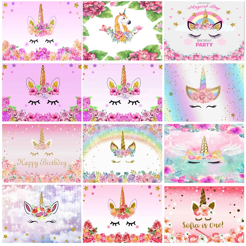 

ZHISUXI Unicorn Birthday Banner Glitter Rainbow Photography Backdrops for Baby Party Photographic Backgrounds 210519BB-01