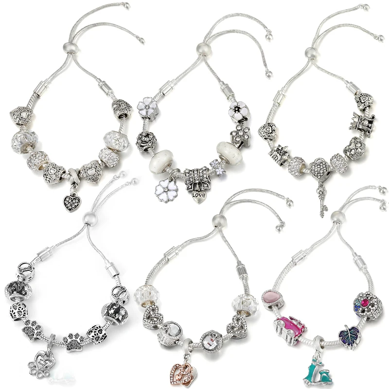 

AliExpress New Adjustable Bracelet Creative Diy Handmade Crystal Fine Bracelet Female Silver Plated Multi-Style Gifts