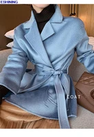 2021 m sky blue robe brief paragraph wool coat jacket water ripple female organisation
