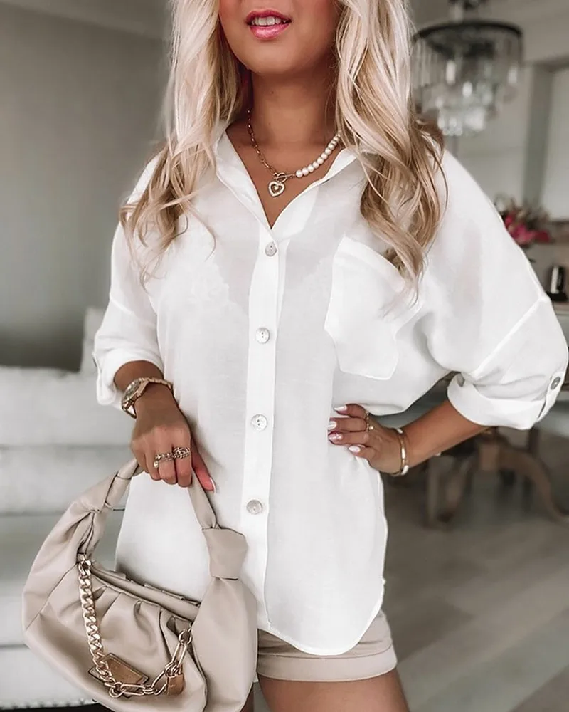 Женская однобортная Повседневная рубашка RMSFE модная Однотонная с длинным