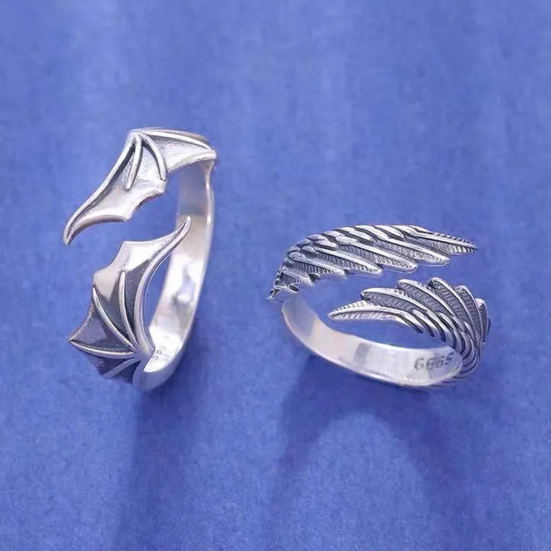 

Gothic Punk Angel Devil Wings For Women Sliver Color Open Finger Rings Hip Hop Female Couple Rings Jewelry Valentine's Day Gift