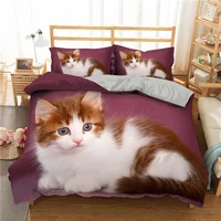 3d printed bedding set pet cats home decor bedspread polyester animals bedclothes soft cute duvet cover with pillowcase