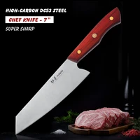 turwho 7 inch professional chef dc53 blade kitchen japanese style meat cutting cooking edc tool knife