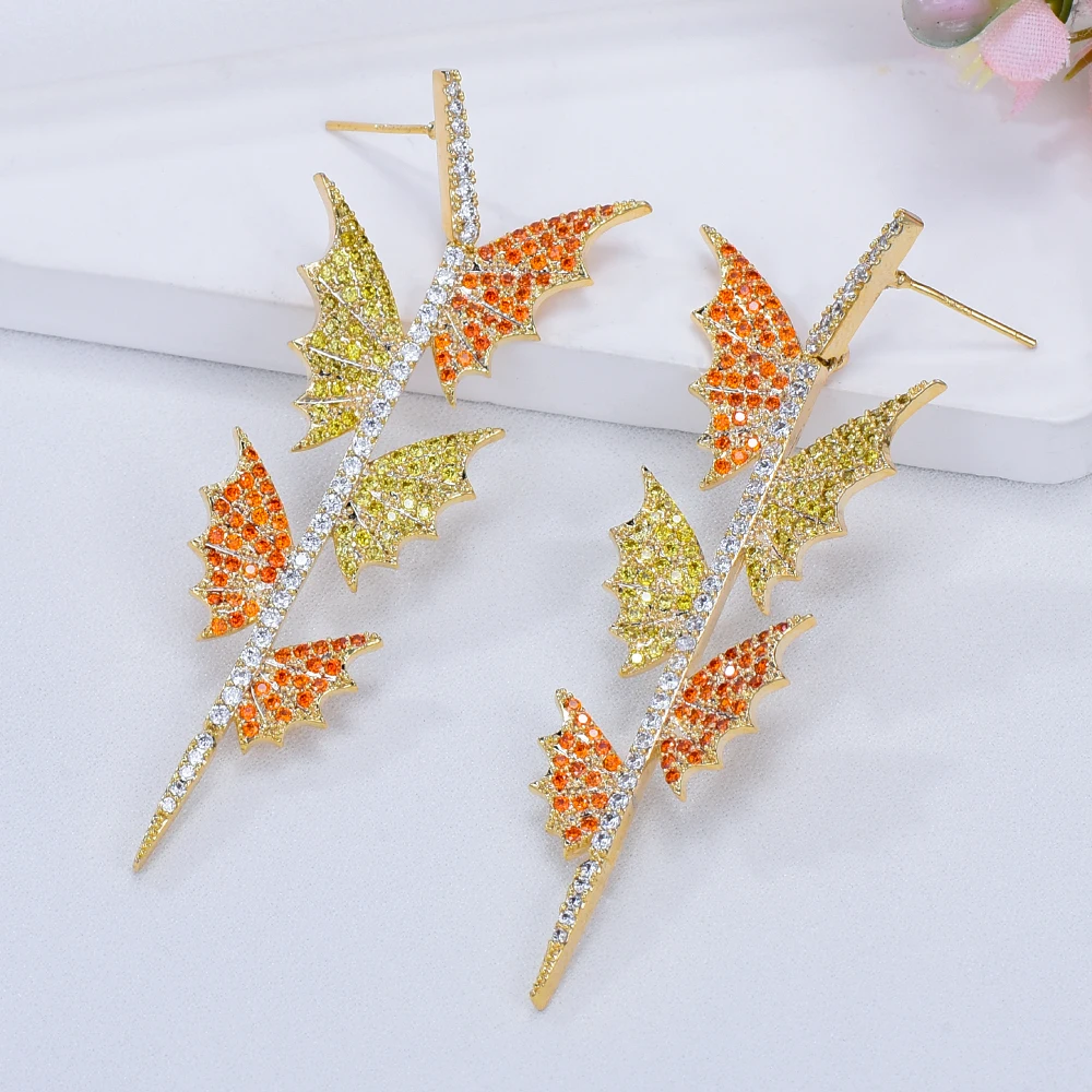 

Missvikki 2022 European Style Feather Leaf Long Pendant Earring Enthusiasm Jewelery for Women Fashion Wedding Gift for Christmas