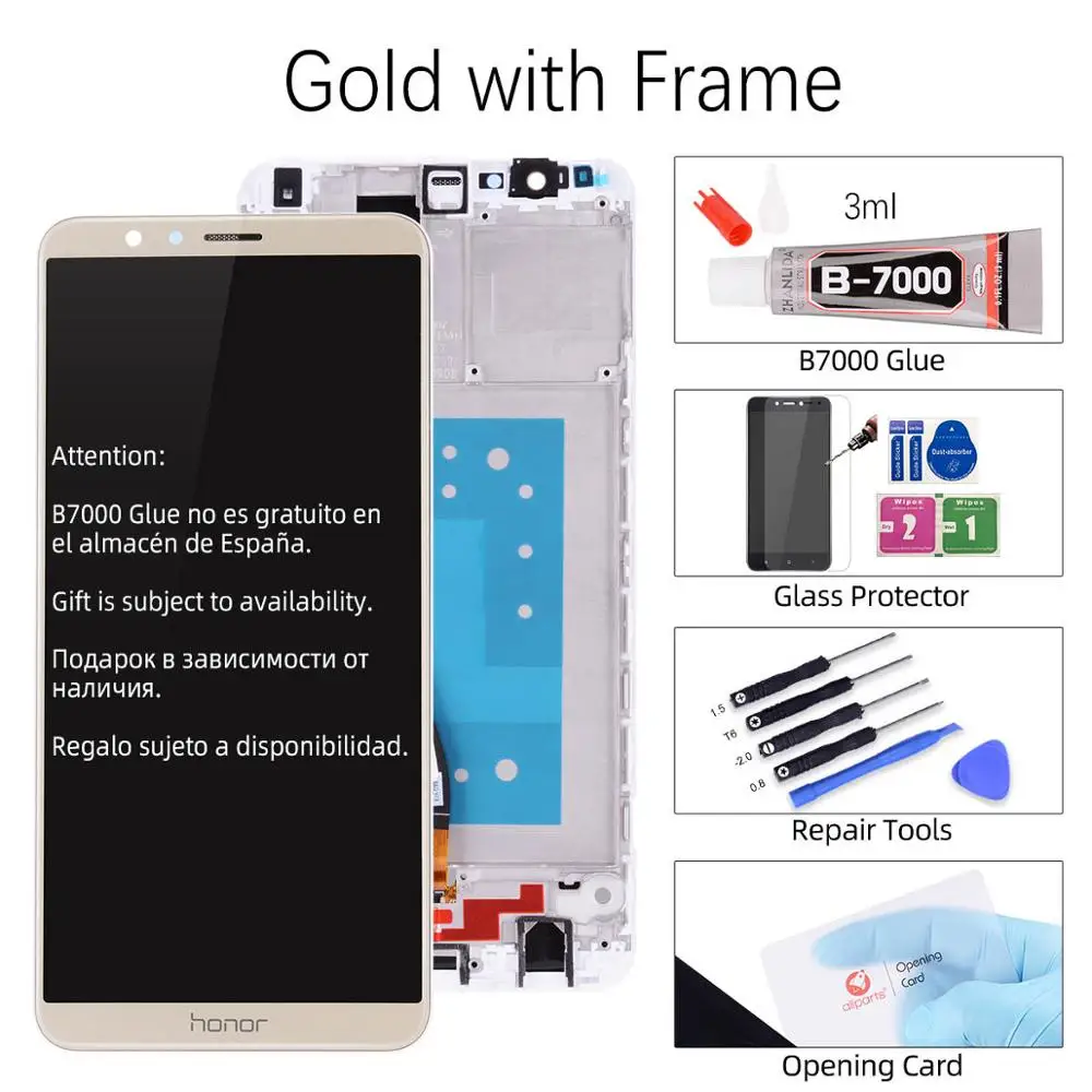Gold with Frame Для Honor 7x дисплей сенсорный экран Замена с рамкой дисплей для huawei Honor 7x ЖК-дисплей дигитайзер BND-L21 - Цвет: Gold with Frame