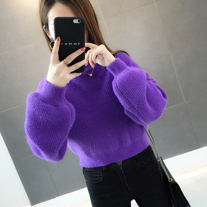 Короткий свитер с высоким воротом бархатный пуловер кашемировый для женщин