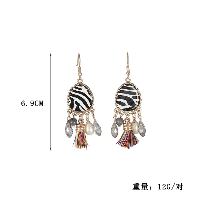

Fashion trend color tassel oval abalone shell pearl earrings for women