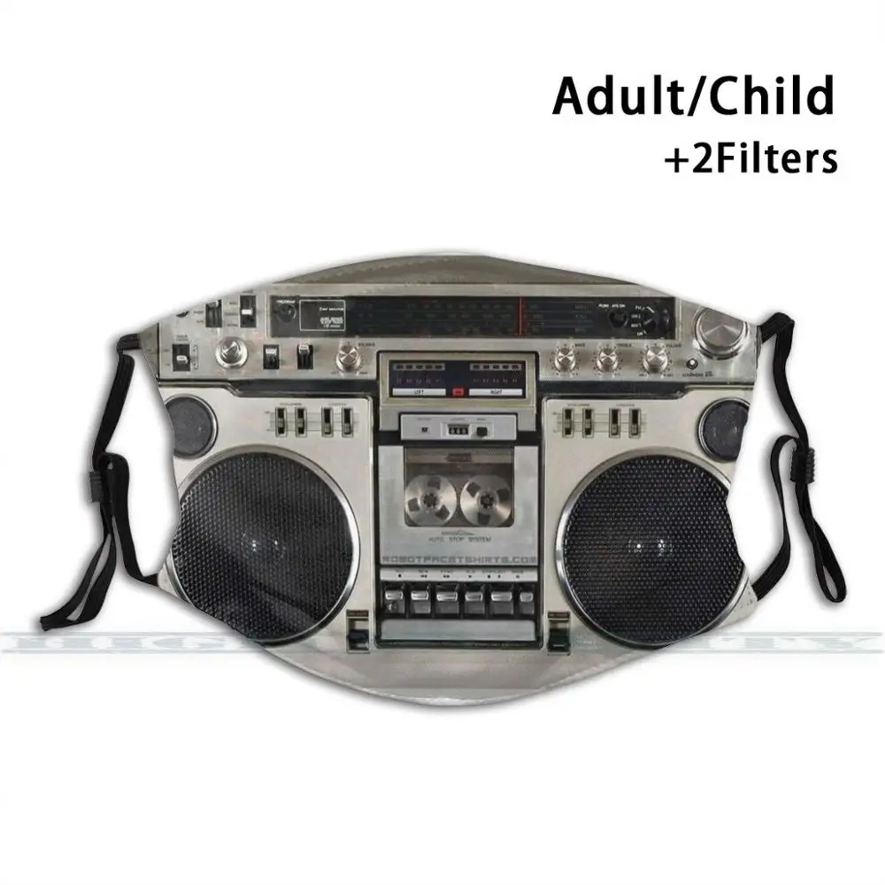 Vintage 80s Boombox Ghettoblaster Fashion Print Reusable Funny Pm2.5 Filter Mouth Face Mask 1980s 80s Boom Box