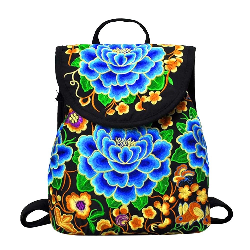 

Женский рюкзак в этническом стиле, холщовые дизайнерские женские винтажные вместительные сумки с цветочной вышивкой, прочные дорожные сум...