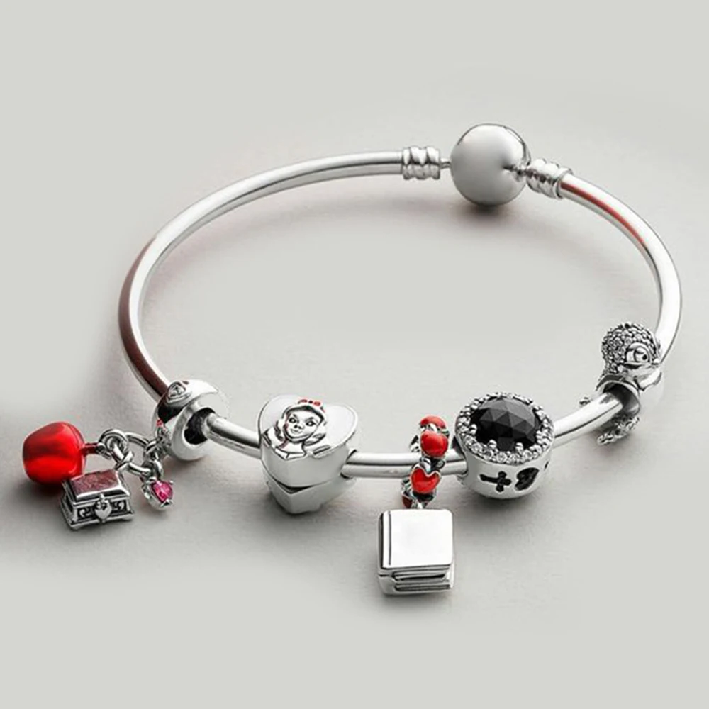 

FAHMI 100% 925 Sterling Silver BIRD CHARM SNOW WHITE'S APPLE AND HEART HANGING CHARM 797167ENMX BOOK HANGING CHARM Bracelet Set