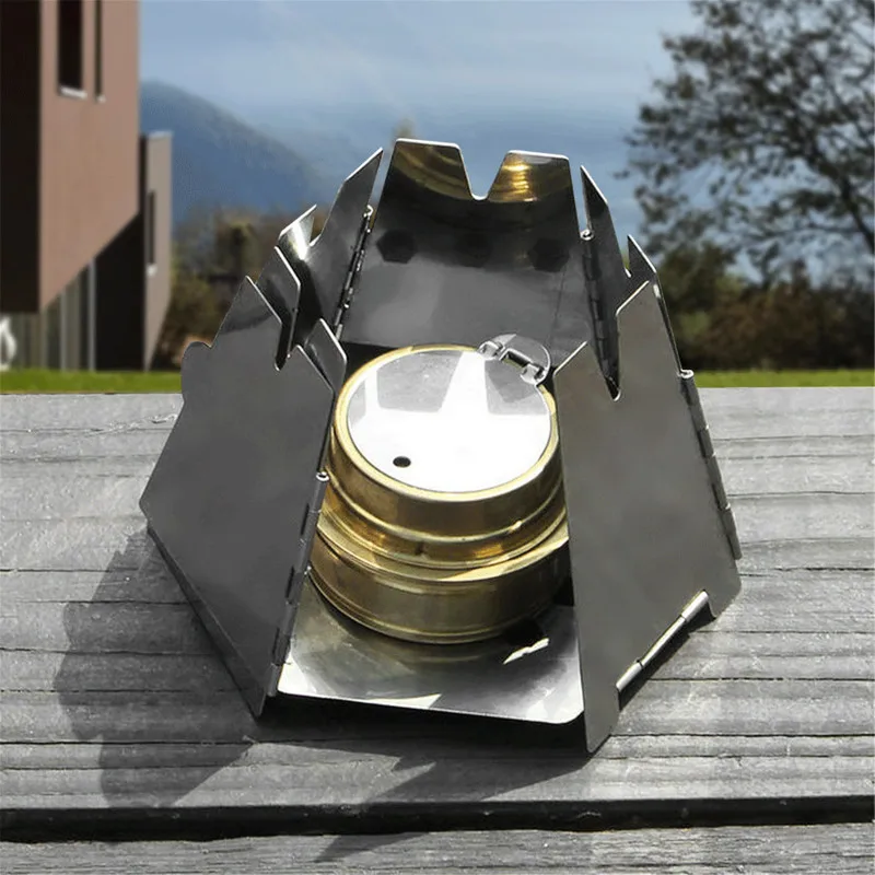

4PCS Folding Camping Stove Heating Portable Stainless Steel Hexagon Dual Purpose Alcohol Stove Picnic Windproof Small Wood Stove