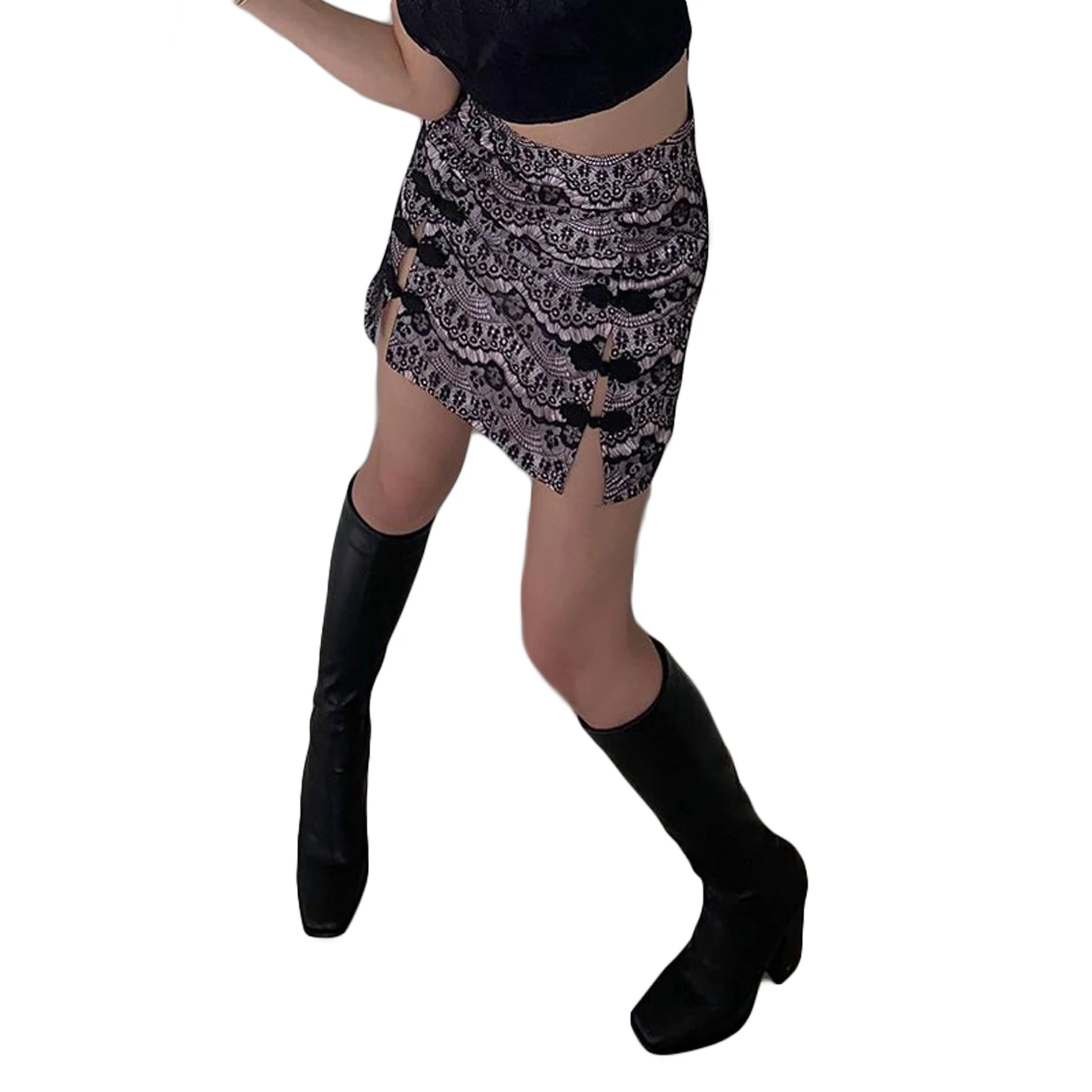 

2021 Fashion Women's Bodycon Mini Skirt, Vintage High Waist Floral Lace Zip Up Short Pencil Skirt