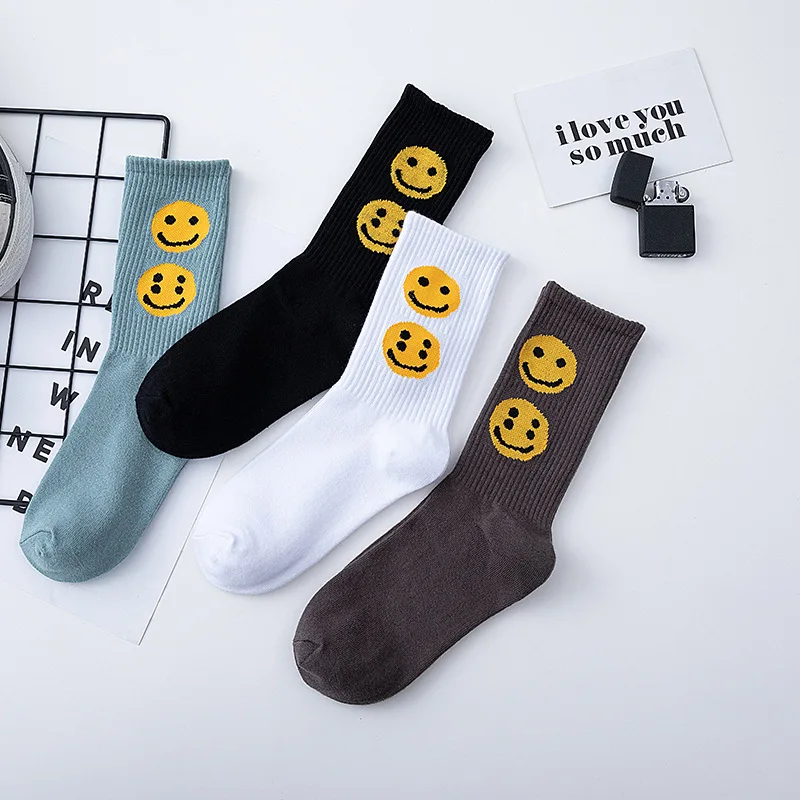 2021-new-adult-crew-cotton-top-socks-summer-style-double-two-flat-smile-faccina-sorridente-s-kanye-cpfm-xyz-casual-street-fashion
