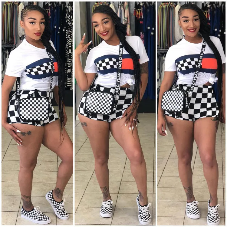 plus size summer two piece set crop top and shorts set 2 piece set women club outfits matching sets ensemble femme 2 pieces S641 - Цвет: Белый
