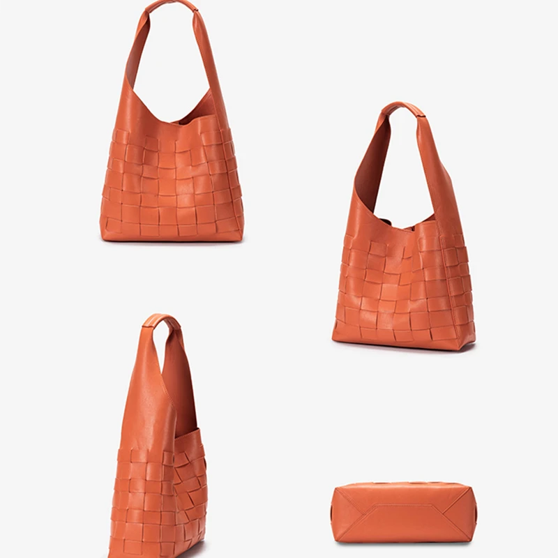 

2021 New Woven Handbags Imitation Sheepskin Star Shoulder Bag Large Capacity Bucket Bag Woven Tote Bag Women Leather Handbags