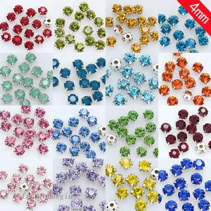 100p 4 мм цветные стразы для пришивания хрустальные стразы бриллианты ювелирные изделия Серебряная чашка коготь монтики 4 отверстия камень для пришивания пуговицы для рукоделия одежды