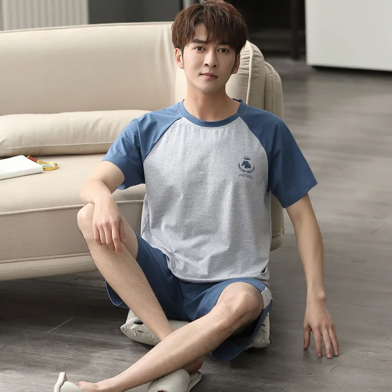 

Pajamas Modal Cotton Men'S Summer Short-Sleeved Shorts Thin Tracksuit Large Size Simple Set Home Wear