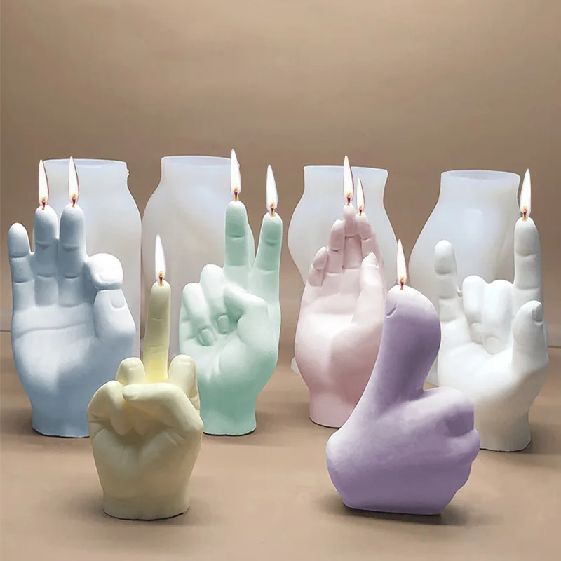 

New Gesture Silicone Candle Mold DIYAromatherapy Plaster Thumbs Up Victory Bier Middle Finger Cake Silicone Mold Cake Decoration