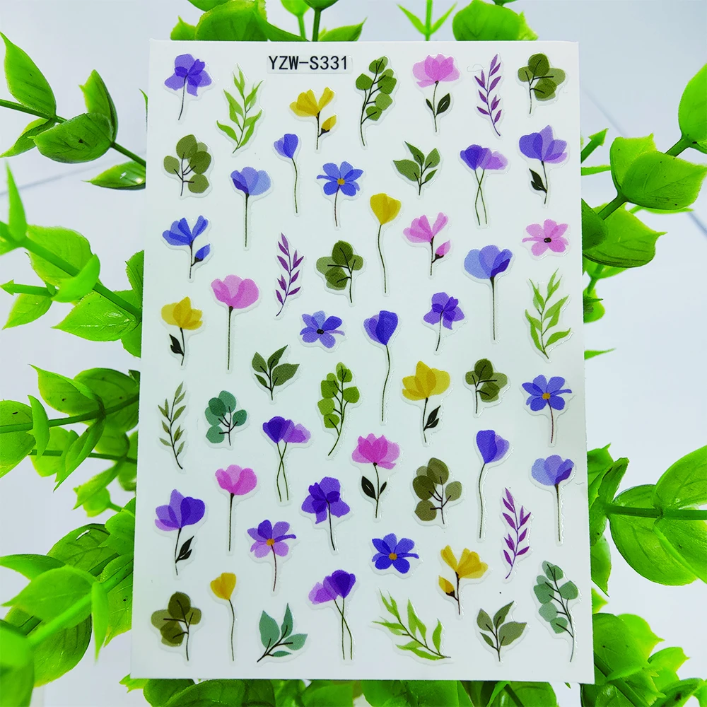 

Stickers for Nails Colorful Watercolor Flowers Leaf 3D Nail Sticker Art Decoration Adhesive Sliders Foil Design Manicure Decals