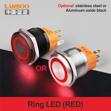 Red LED Ring 22 мм 1NO1NC мгновенный rgb двойной цвет никелированный латунный круглый кнопочный переключатель - Цвет: Red LED Ring