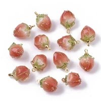 20pcs handmade natural real dried flower pendants pink bud shape resin charms beads with epoxy resin jewelry diy earrings