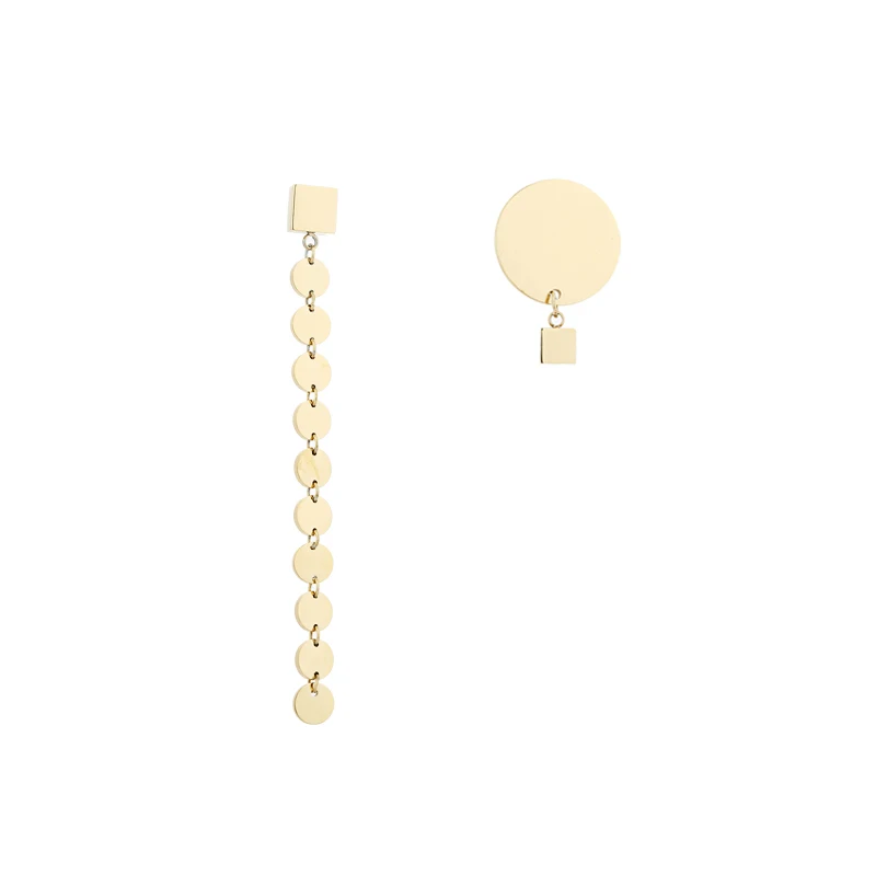 Yhpup Trendy Brand Asymmetry Round Geometric Dangle Earrings Long Chain Temperament Earrings for Women Party Jewelry Gift