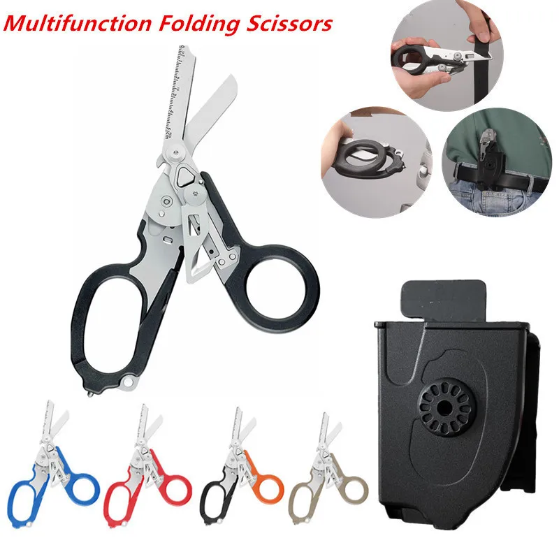 

Многофункциональные ножницы Raptor 6 в 1 для экстренного реагирования, с ремешком, резаком и выключателем стекла, черный ремешок, резак, безопас...