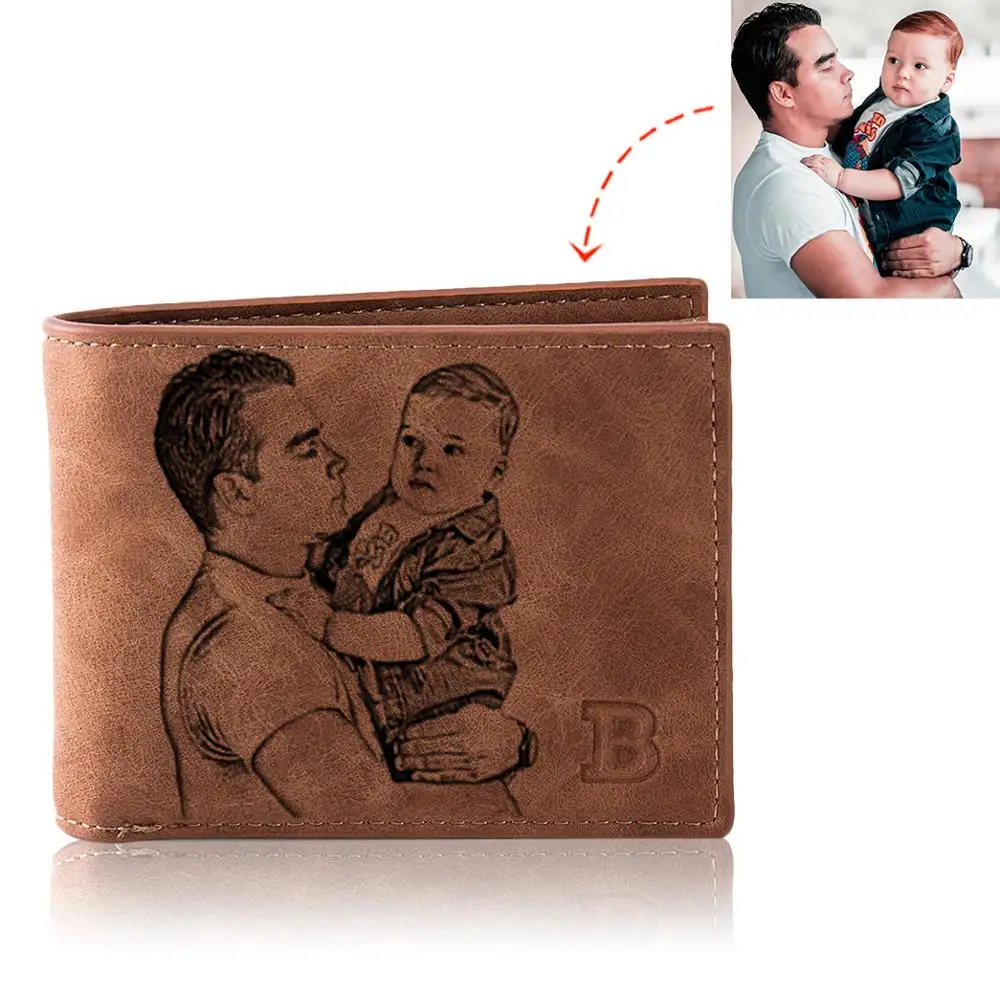 

Picture Wallet Custom Engraving Wallet Frosted Retro Multifunction Wallets Multi Card Holder Leisure Coin Bag Father's Day Gift