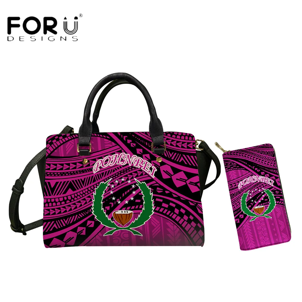 

FORUDESIGNS Hot Sales Women Totes Bag With Purse Set Pohnpei/Chuuk Polynesian Tribal Female Leather Crossbody Messenger Bolsa