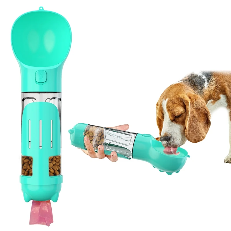

Dog Water Bottle for Walking 300ml Pet Water Container Portable Food Feeder with Poop Shovel & Bags Dispenser Function