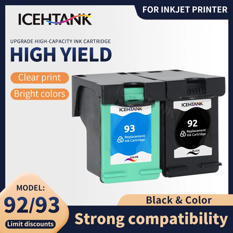 

Icehtank Printer Ink Cartridges compatible for hp92 93 OfficeJet 6310 6310v Deskjet 5420 5420v PhotoSmart 3125 3135 3170 C3175