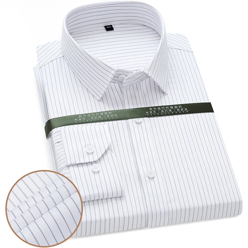 Male Business Casual Long Sleeved Shirt Classic Striped Mens Social Dress Shirts High Quality Soft Comfortable Office Work Shirt