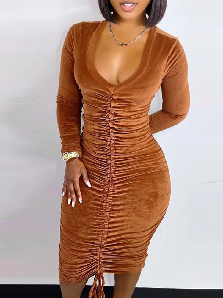 

Sexy Bodycon Velvet Mini Dress Women Autumn Long Sleeve V-Neck Party Dresses Female Velvet Sheath Dress Robes Vestido