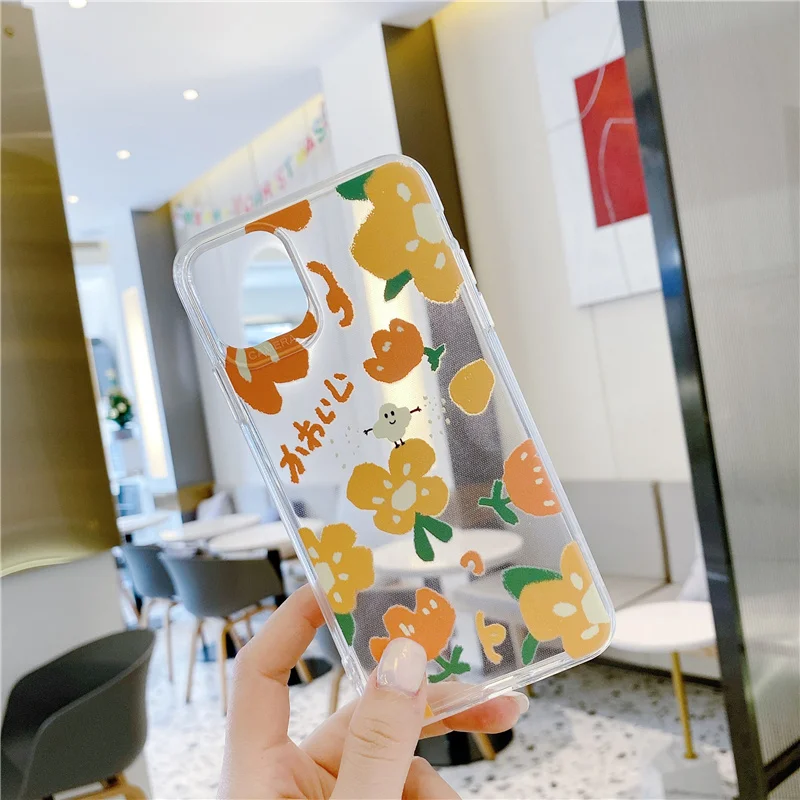 Abstract transparent flower case for iPhone 7 8 Plus 11 Pro soft tpu cover xs max xr x clear silicone art phone cases |