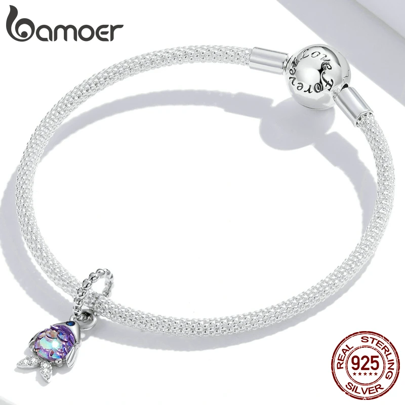 Bamoer Genuine 925 Sterling Silver Fancy Fish Charms Pendant Fit Bracelet or Bangle Trendy Ocean Dream Fine Jewelry Gift |