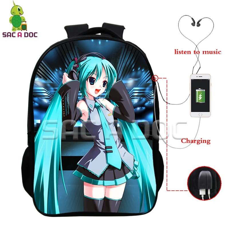 21 Многофункциональный рюкзак VOCALOID Hatsune Miku, зарядка через usb, разъем для наушников, для ноутбука, для подростков, мальчиков, девочек, школьные рюкзаки для косплея - Цвет: 21